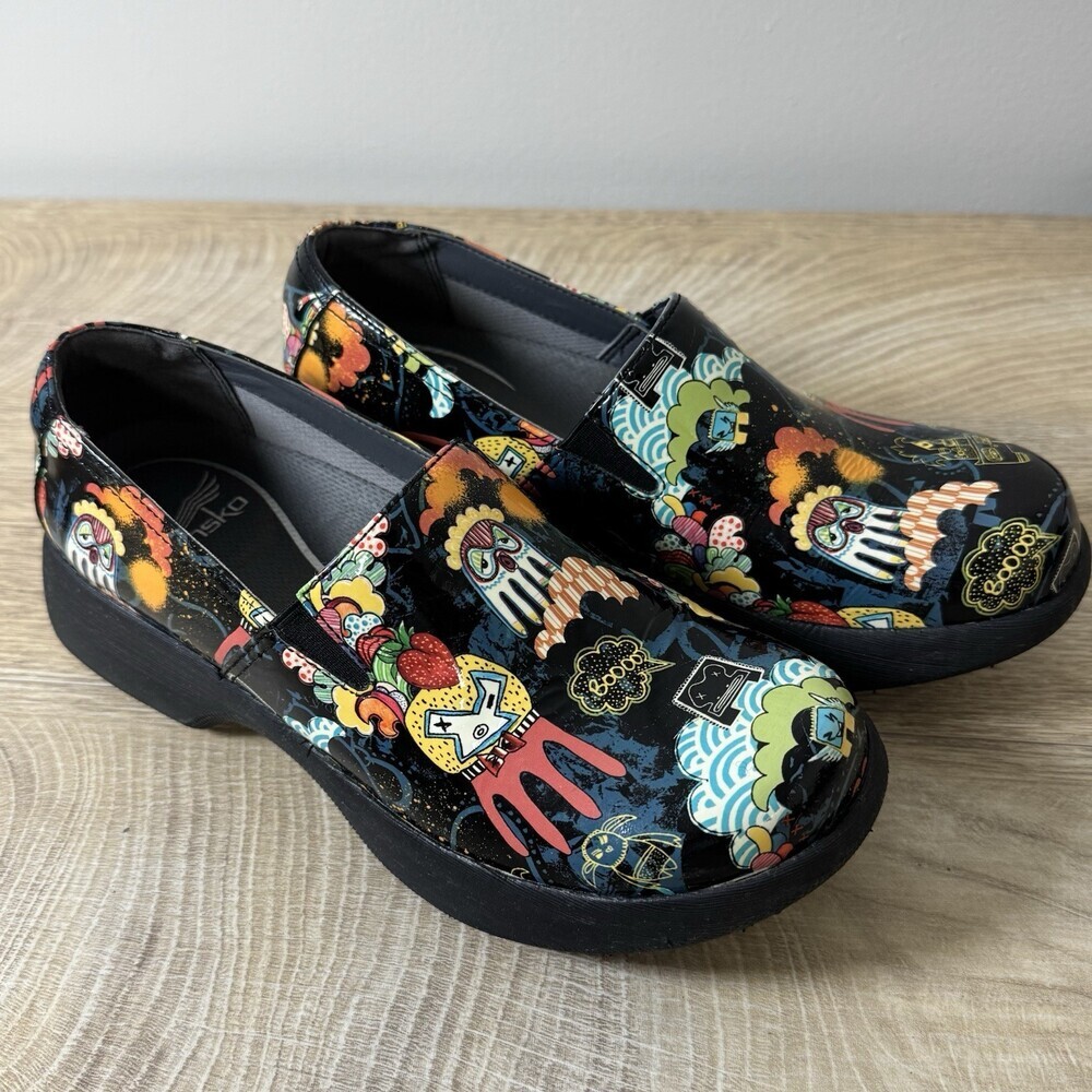 Dansko Loafers Patent Leather Slip On Shoes Monster Owl Comics RARE 37-US 6.5-7